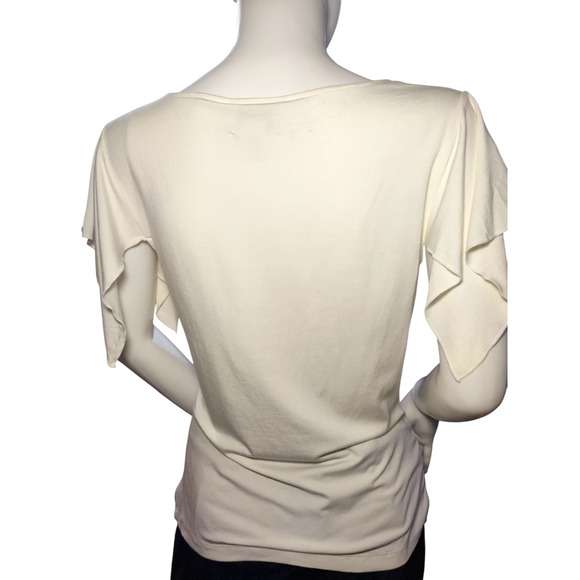 Ann Taylor Loft Womens Flutter Sleeve V-neck Stretch Blouse Cream Size Medium - Picture 5 of 13